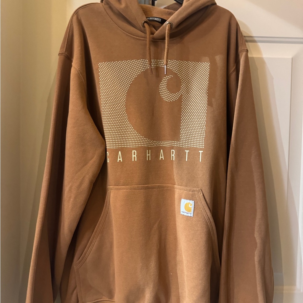 Carhartt Men’s Brown Crewneck Logo Hoodie Rain Defender Size medium Nice